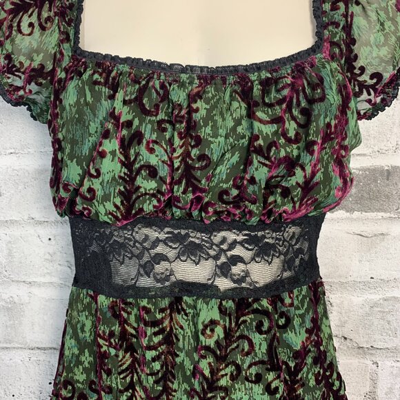 Vintage 90s Bisou Bisou Michele Bohbot Velvet Burnout Babydoll Milkmaid Dress - Picture 3 of 16